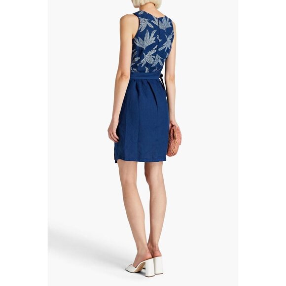 120% Lino Floral Navy Linen Wrap Dress for Women, Size 44 EUR (8 US), New - Picture 2 of 4